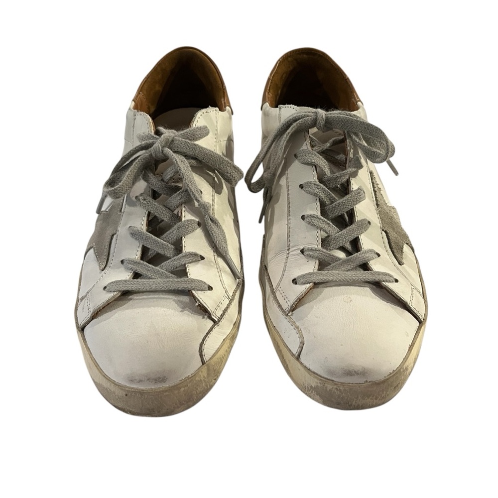 Golden Goose White Leather Sneakers with Gray Star and Tan Heel - Picture 2 of 7